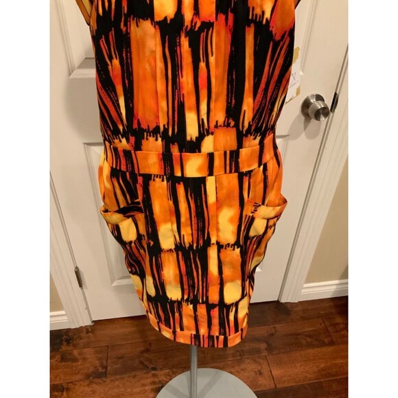 Michael Kors Orange & Black Flame Sheath Dress, Size 8 - Picture 3 of 7